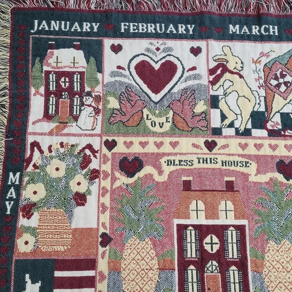 ❤️Home Is Where the Heart Is Woven Calendar Throw Blanket 45 × 58  Double‑sided